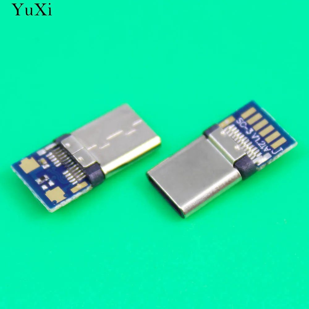 YuXi New USB 3.1 Type C Male DIY Solder Cable Plug Socket Attached PC Board SMT