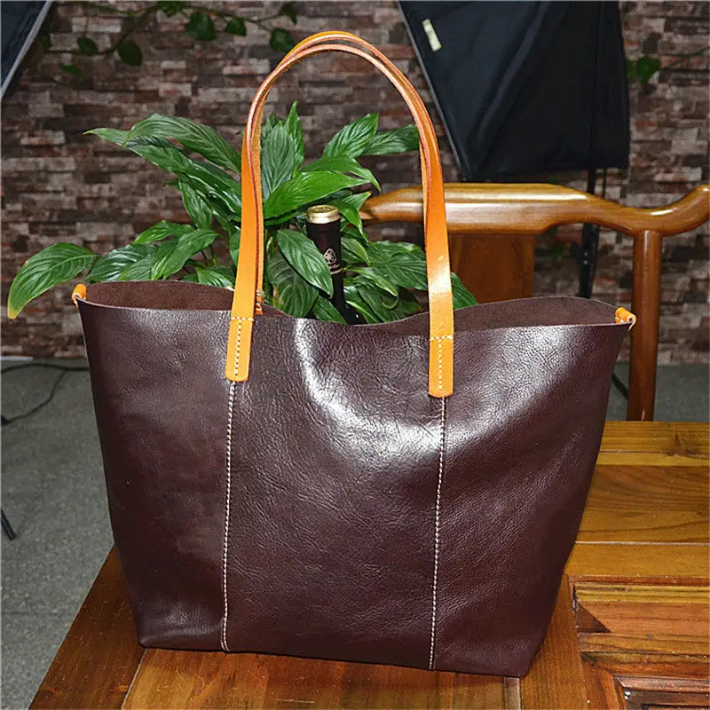 

Nesitu Black Brown Coffee Yellow Green Vegatable Tanned Genuine Leather Women Shoulder Bags Lady Female Handbags Tote M32028