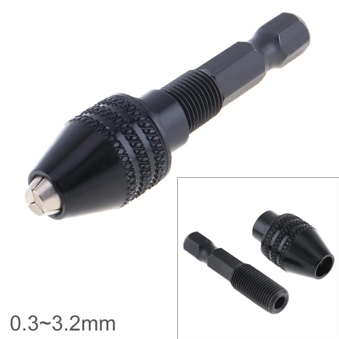 0.3-3.2mm Drill Three Claw Chuck Drill Impact Driver Adapter with 1/4 Hex Shank for Electric Drill / Screwdriver / Grinder