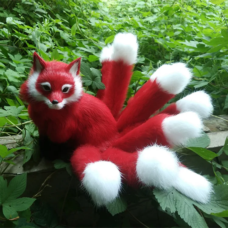 new Simulation red fox polyethylene&furs nine-tails sitting red fox model gift about 35x18cm y0325