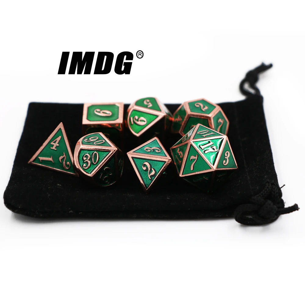 

IMDG 7 шт./компл. креативные игральные кости для ролевых игр, многогранные металлические кости, зеленые кости с эмалью для игровых манипуляторов DND