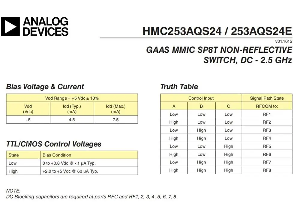 HMC253 DC-2.5 GHz RF أحادية القطب ثمانية رمي التبديل RF التبديل هوائي اختيار قناة اختيار #4
