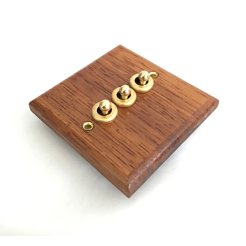 MerbauIpil-Interruptor de pared de madera, Panel de madera, Retro, latón