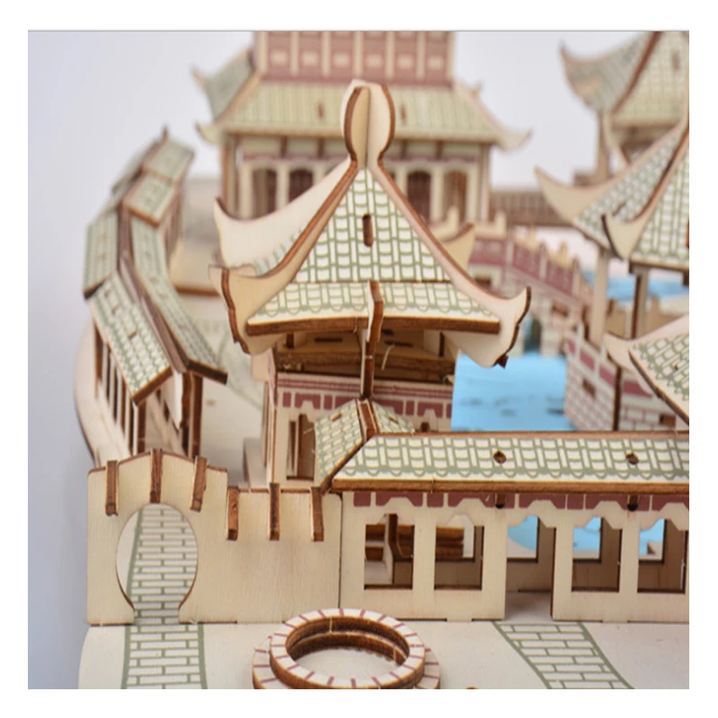 Diy modelo brinquedos 3d quebra-cabeça de madeira arquitetura chinesa suzhou jardins kits de madeira jogo de quebra-cabeça montagem brinquedos presente para crianças p46