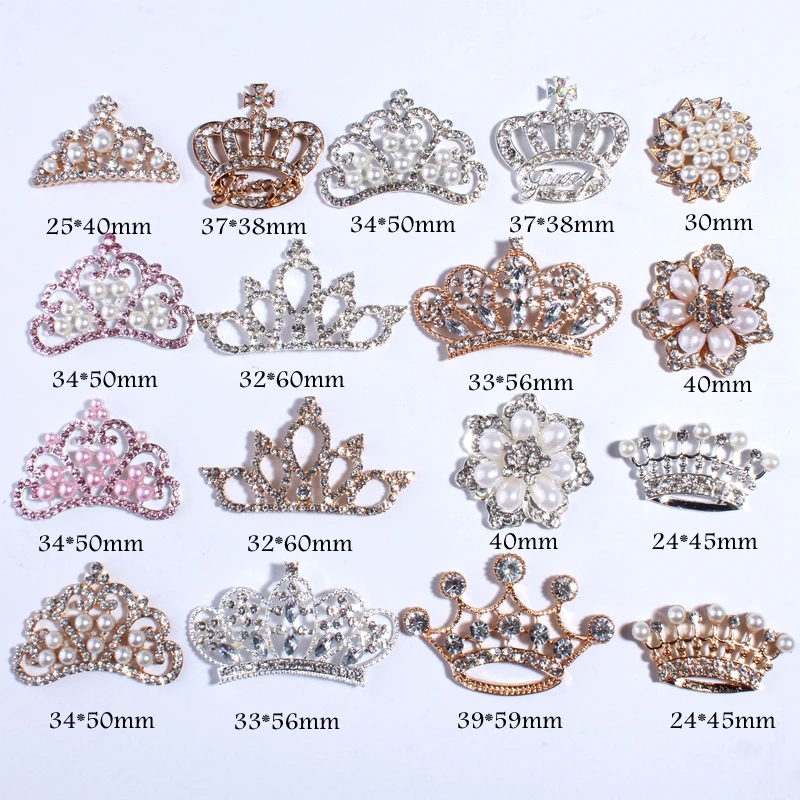 10PC Fashion Clear Crystal Rhinestone Buttons With Ivory Color For Wedding Invitation Crown Snow Shape Button For Cloth Decorate