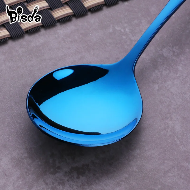 1Pc Soup Spoon Stainless Steel Dessert Spoon Colorful Round Scoop for Ice Cream Dessert Rice Salad Dinnerware