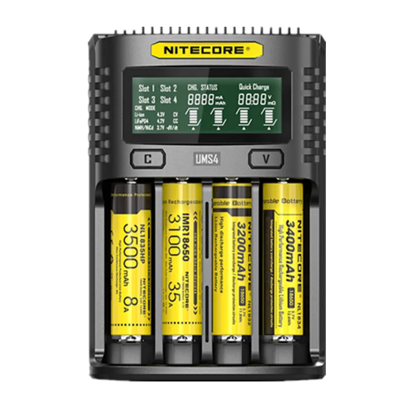 NITECORE UMS4 UMS2 SC4 Intelligent Faster Charging Superb Charger with 4 Slots Output Compatible 18650 14450 16340 AA Battery