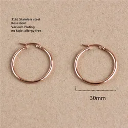 30mm Titanium 316L Stainless Steel Hoop Earrings Rose Gold-color Vacuum Plating No Fade Anti-allergy