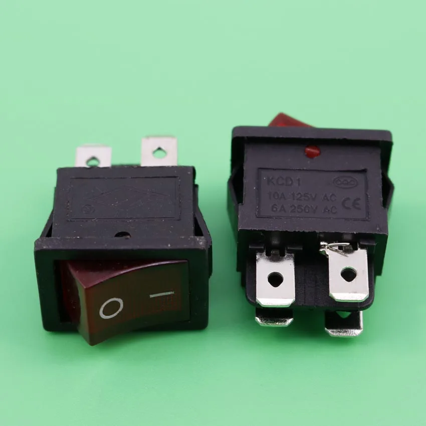 YUXI 1 Pcs/lotMounting Hole 2 Position Red Indicator 4 Pin DPST Rocker Switch 6A 250VAC 10A 125VAC Discount 70