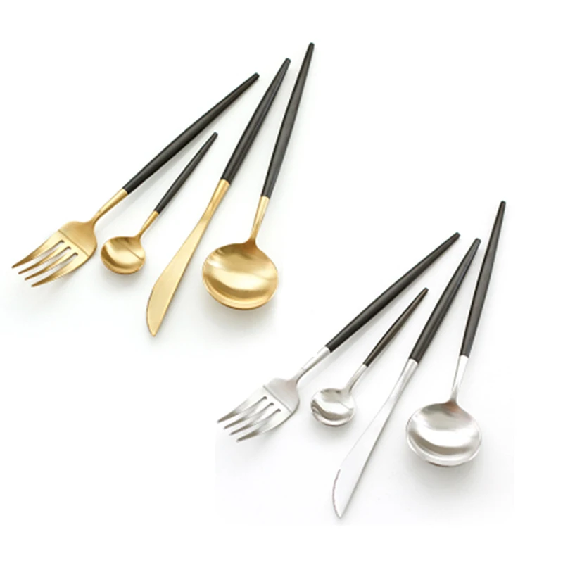 

Portugal Stainless Steel Steak Knife Dinner Full Set, Luxury Main Fork Gold Coffee Soup Scoop Cutlery Set, Christmas Gift, 1Set