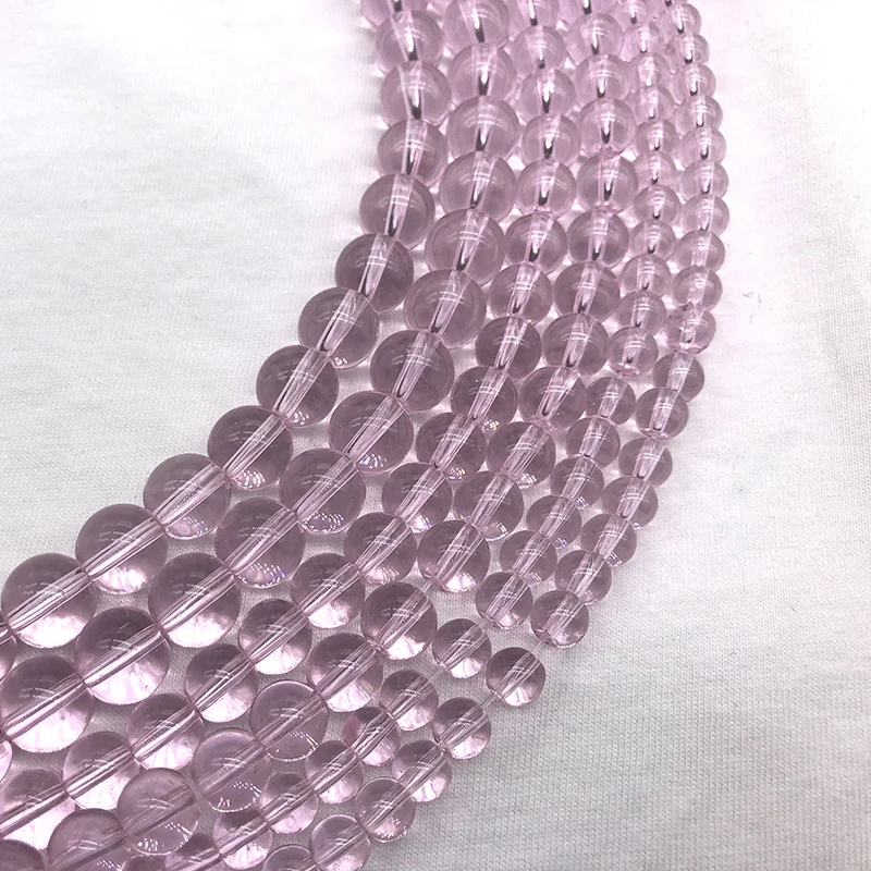 Smooth Pink Glass Stone Round Loose Beads 6 8 10 MM Pick Size Fit Diy Handmade Beads For Jewelry Making Wholesale