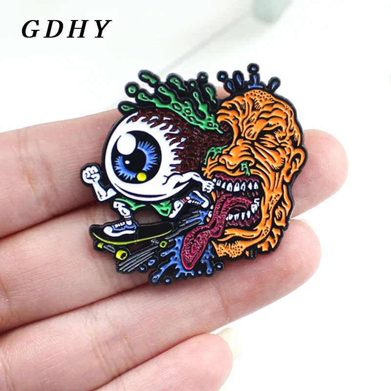 GDHY Corpse Monsters Metal Brooch Enamel Pins Eyeball eye Skating Long tongue Monsters Man badge Horror Halloween For Kids Pins