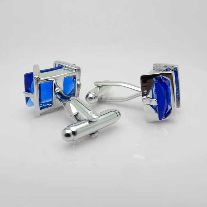 New Design Factory Price Retail Men's Cufflinks Copper Material Blue Colour Crystal Cuff Links Free Shipping