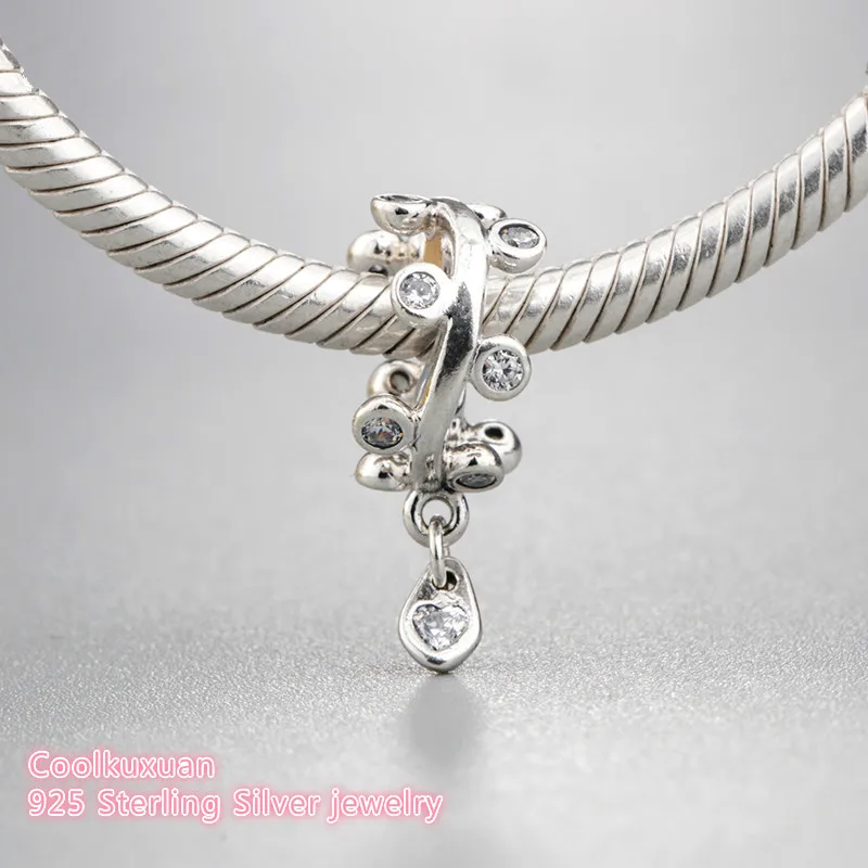 

new Spring 100% 925 Sterling Silver Chandelier Droplets Dangle Charm, Clear CZ Charm Beads Fit Pandora Charms Bracelet