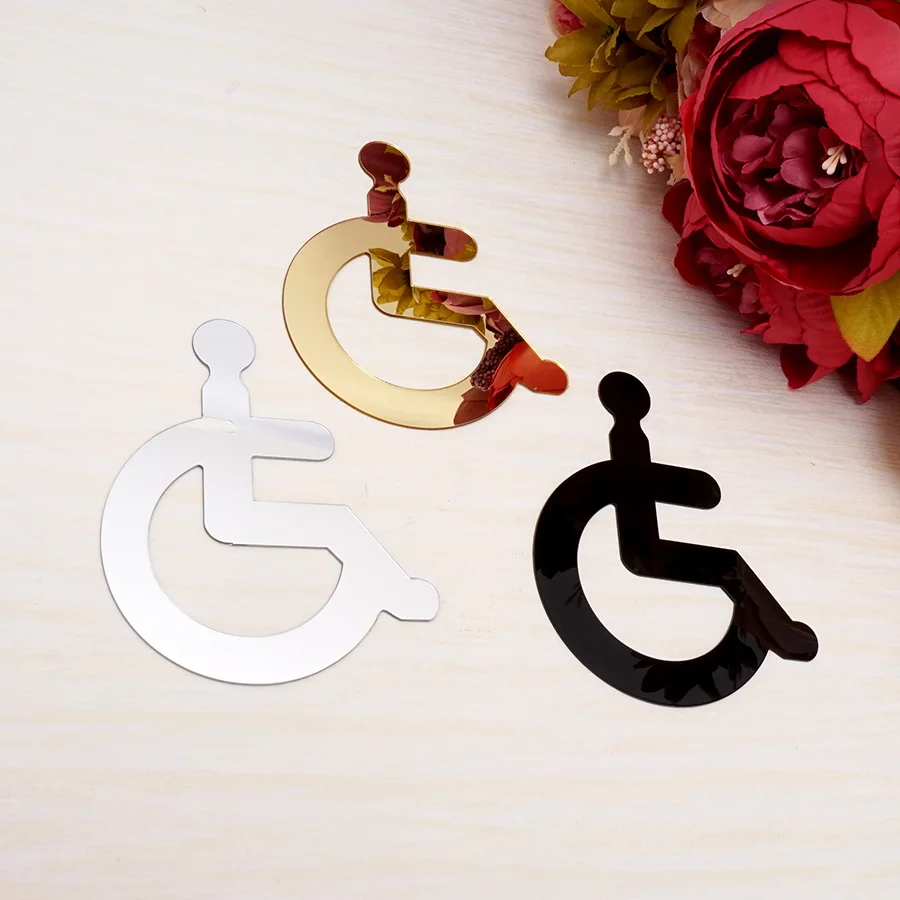 Disabled Toilet Signage WC Signs Wheelchair Acrylic Mirror Handicapped Only Instruction Wall Stickers Public Shop Home Decor