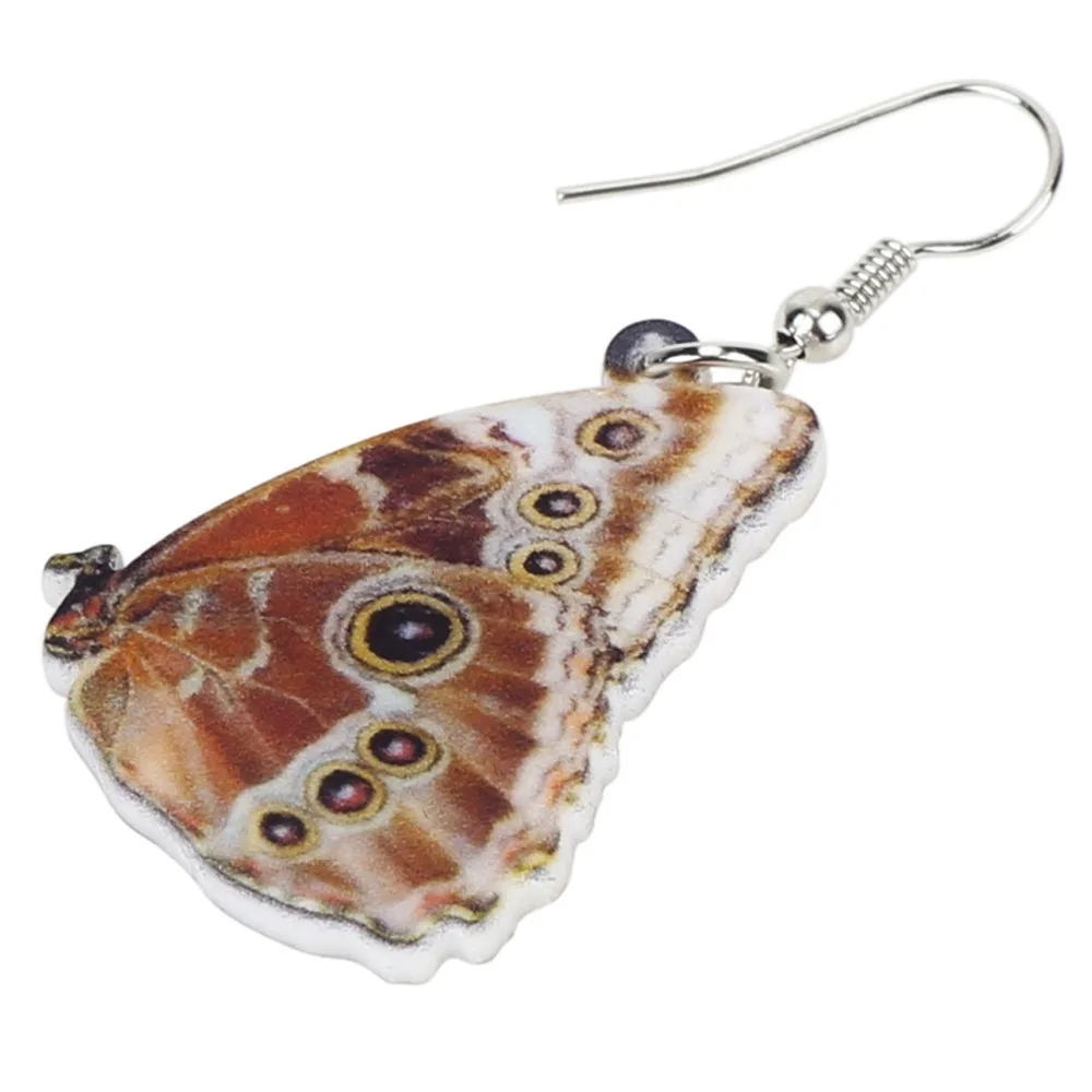 Bonsny Acrylic Wood Nymph Butterfly Earrings Big Long Dangle Drop Satyridae Insect Jewelry For Women Girls Ladies Teens Gift