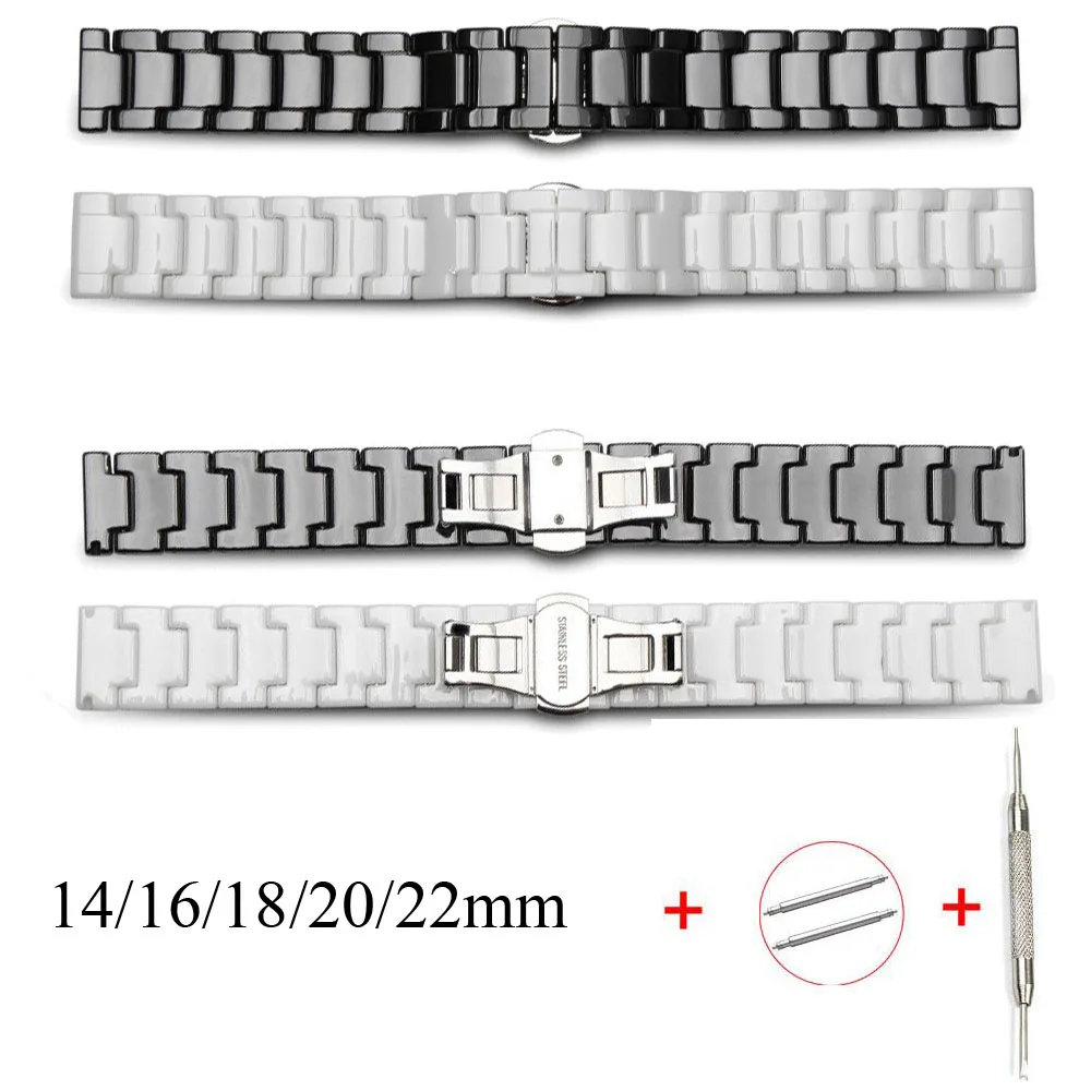 Ceramic Watch Bracelet 14mm 16mm 18mm 20mm 22mm Watchband White Black Ceramic Strap universal Wristwatches Band