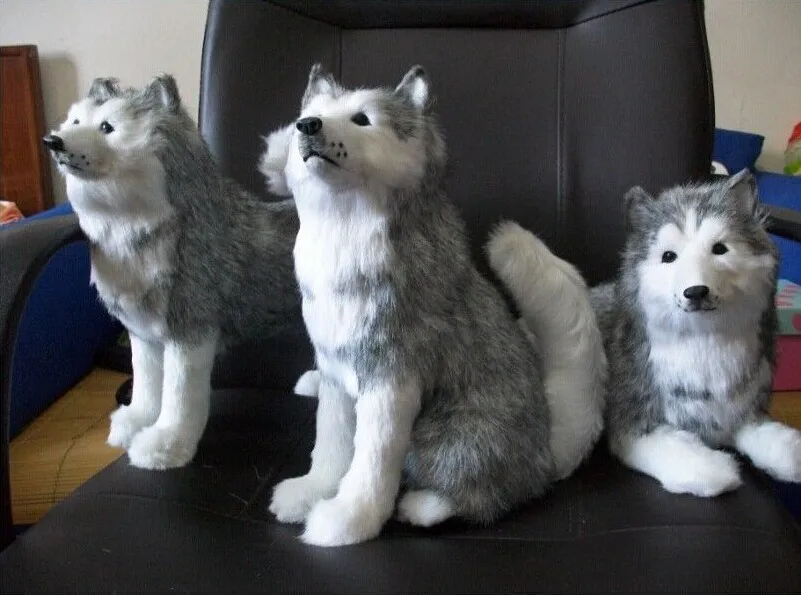 

3 pieces lovely husky toy simulation sitting, standing, lying husky dog doll birthday gift about 30cm 1397