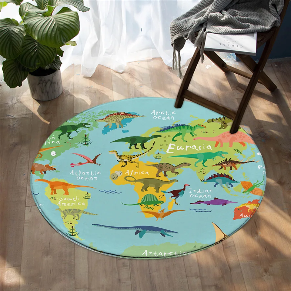 BeddingOutlet World Map Round Carpets For Living Room Vivid Printed Chair Area Rug Blue Floor Mat for Bedroom Kids Play Tent Mat