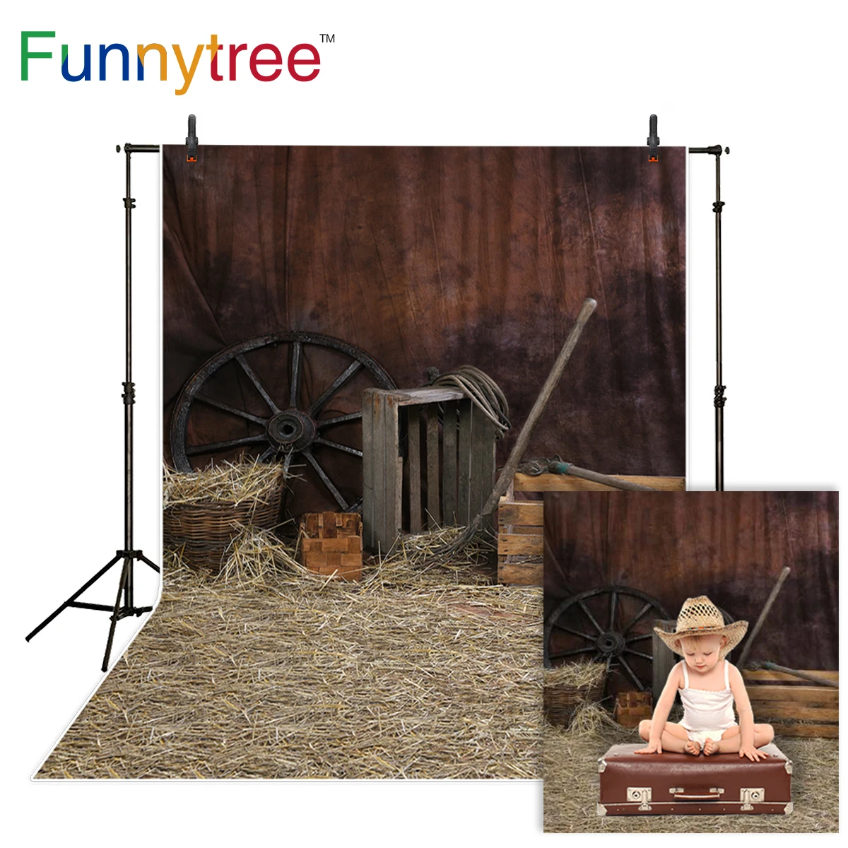 Funnytree photography backdground Christmas western city wood house barn straw photo studio backdrop autumn photophone photozone