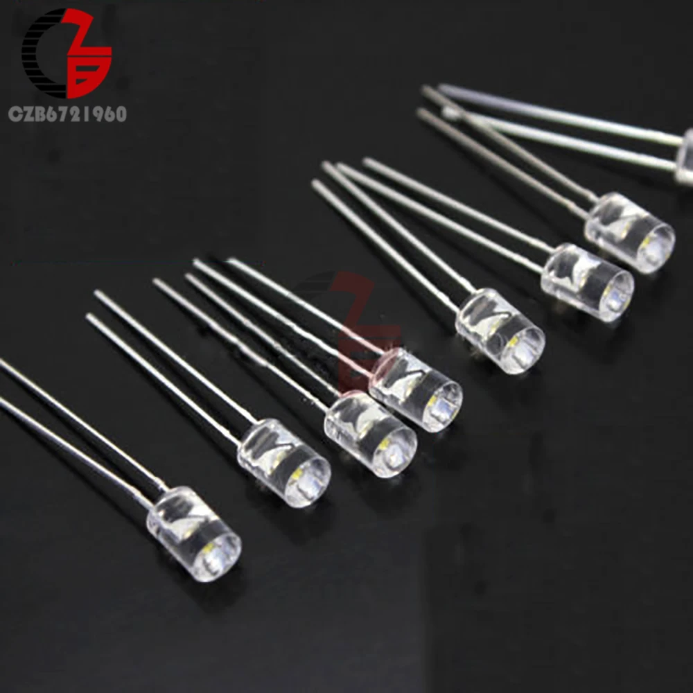 100PCS 5MM 2Pin Flat Top White LED Wide Angle Flat Head Light Lamp