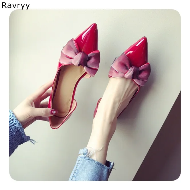 

Chic Bowknot Decor Woman red flats 2018 summer fashion Pointed Toe slip-on female party dress shoes elegant casual single shoes