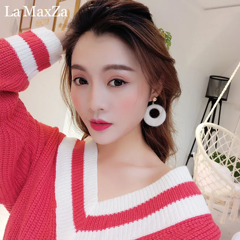 Trendy Lovely Geometry Faux Fur Ball Dangle Earrings Cute Soft Pompom Long Drop Earring Jewelry for Lady Women Girls 2018 New