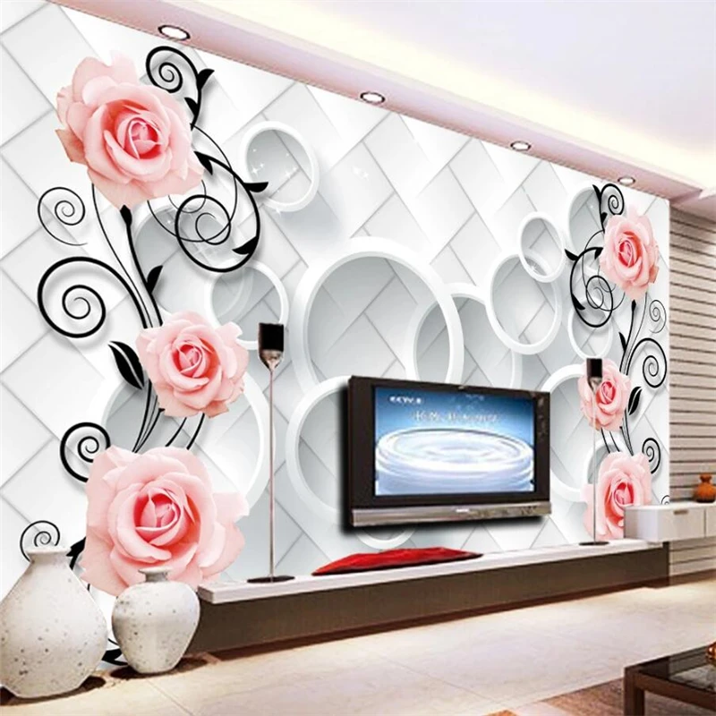 Custom wallpaper papel de parede rose 3D circle TV background wall painting clothing store cafe living room bedroom 3d wallpaper