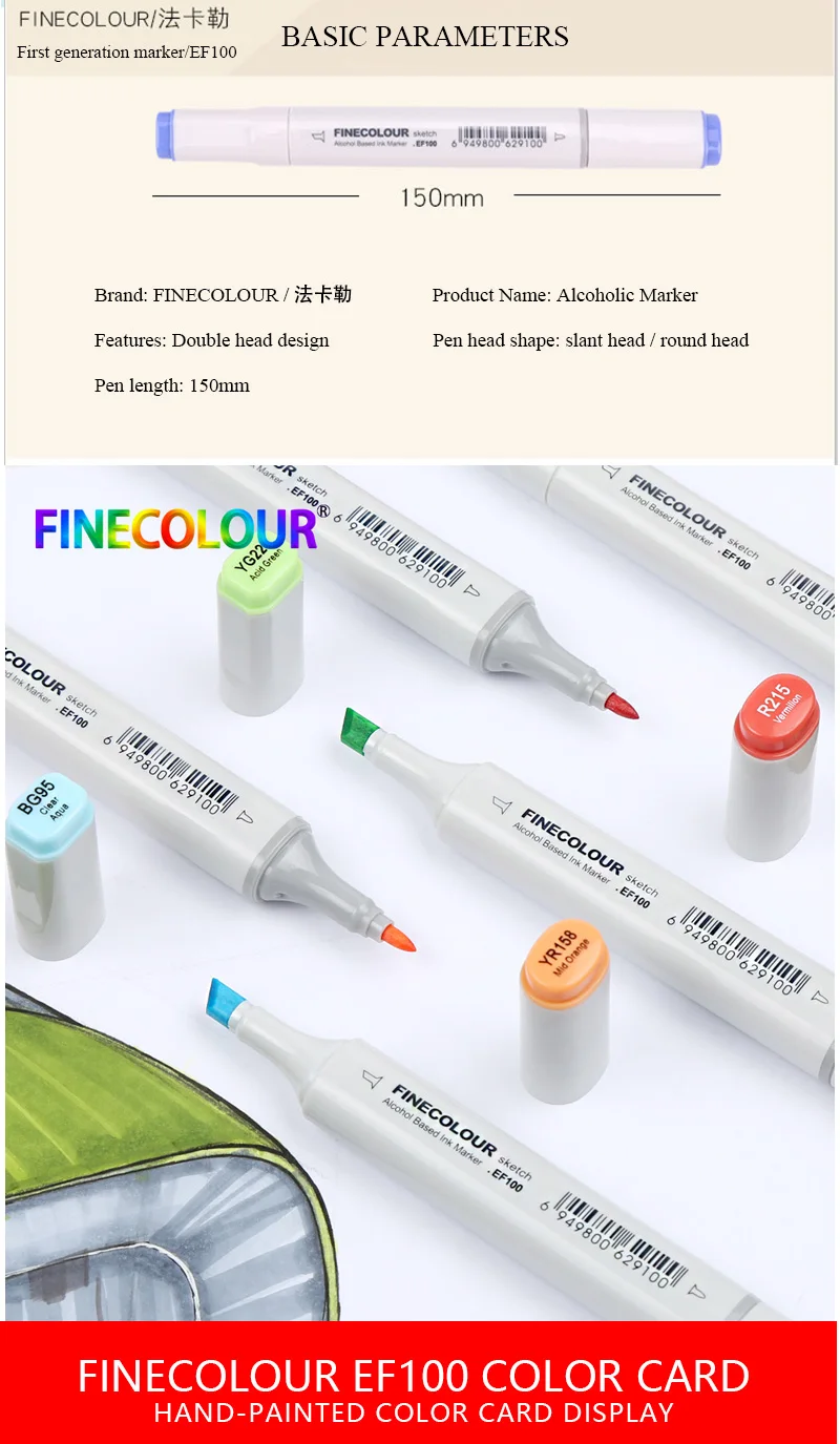 FINECOLOUR Handbemalte Marker EF100/EF101/EF102 Kunstmarker-Set, Doppelkopf, öliger Skizzenstift auf Alkoholbasis, Kunstmalzubehör – Detail 5