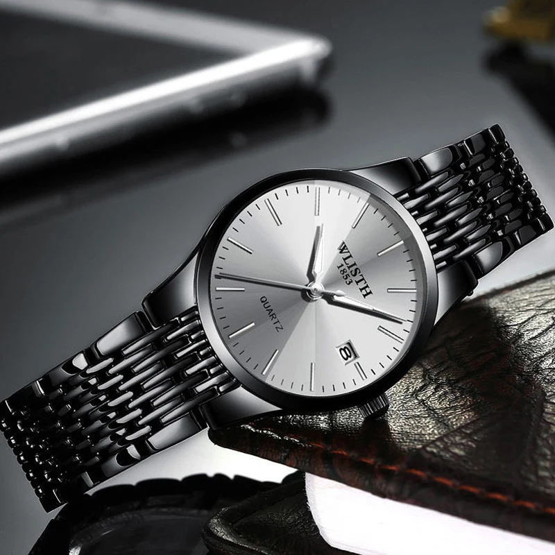 Wlisth – montre de luxe pour hommes et femmes amoureux, entièrement en acier, étanche, à Quartz, Ultra-mince