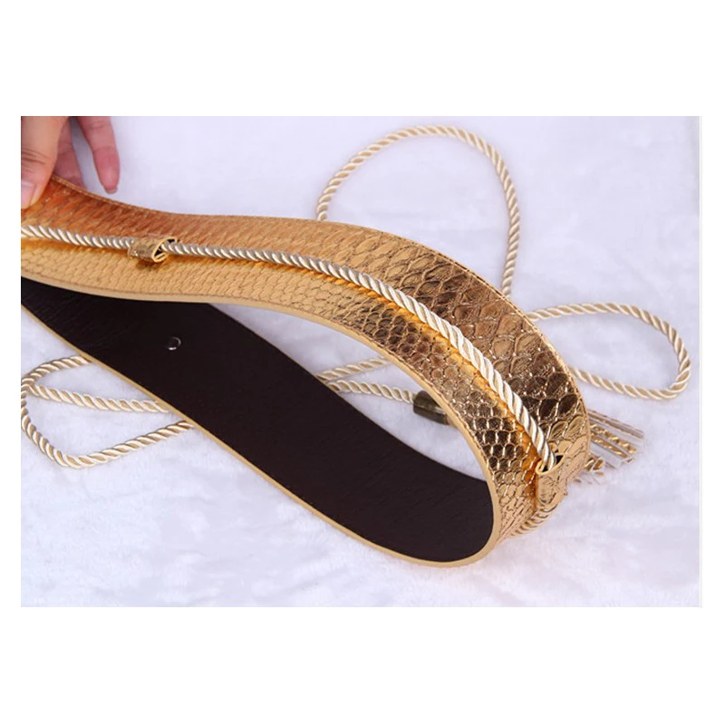 Woman Brand Snake Rope Tie Faux Leather Belts for Women 6cm No Button Corset Celebrity Cummerbund Tassel Belt 5 color bg-077