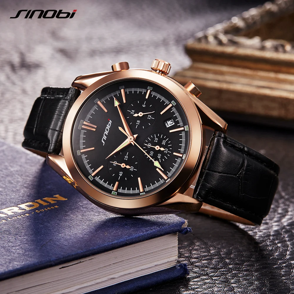 SINOBI Men's Golden Business Wrist Watches 007 Series Chronograph Military NATO Nylon Watchband Top Luxury Brand Relojes Hombre