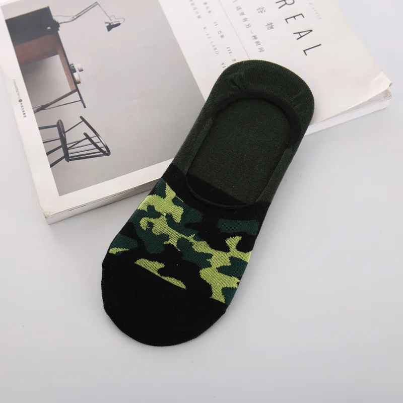 Meias curtas masculinas de algodão, meias estilo barco para homens de negócios, casual e camuflada, primavera verão, 1 par