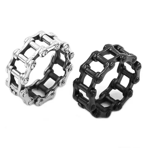Wholesale Motorcycle Biker Chain Ring Stainless Steel Jewelry Black Silver Color Bicycle Chain Ring Biker Mens Boys Ring SWR0680