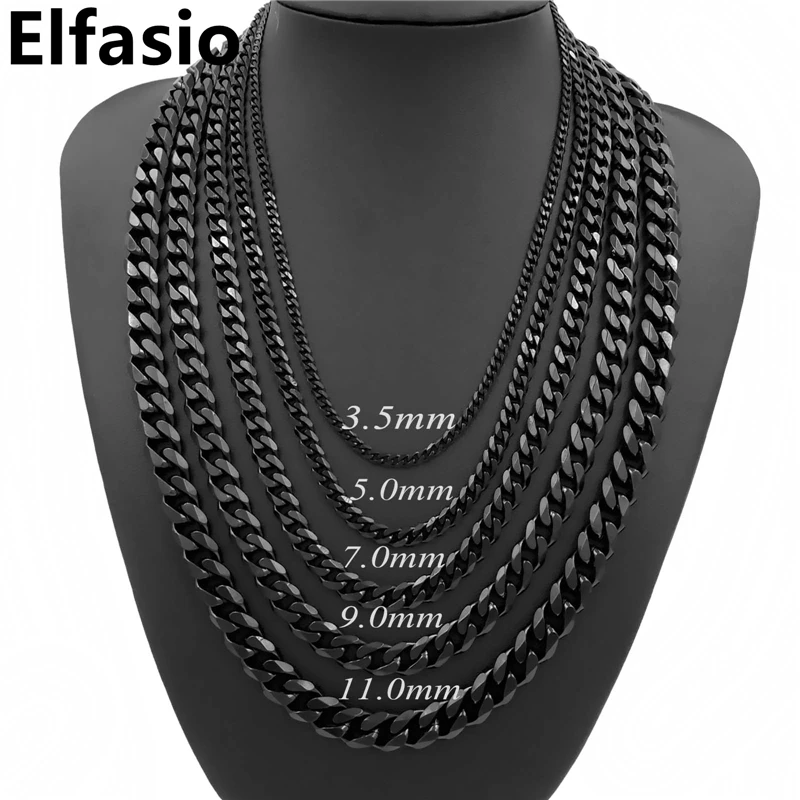 Cuban Necklace for Men Women Black/Silver/Gold Stainless Steel Curb Link Chain