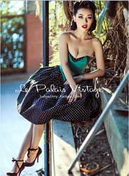 le palais Europe Palace Sweet Lolita Vintage Lady Polka Dot Emerald Color Block Bandage High Waist Dress Tube Top Sexy Dress