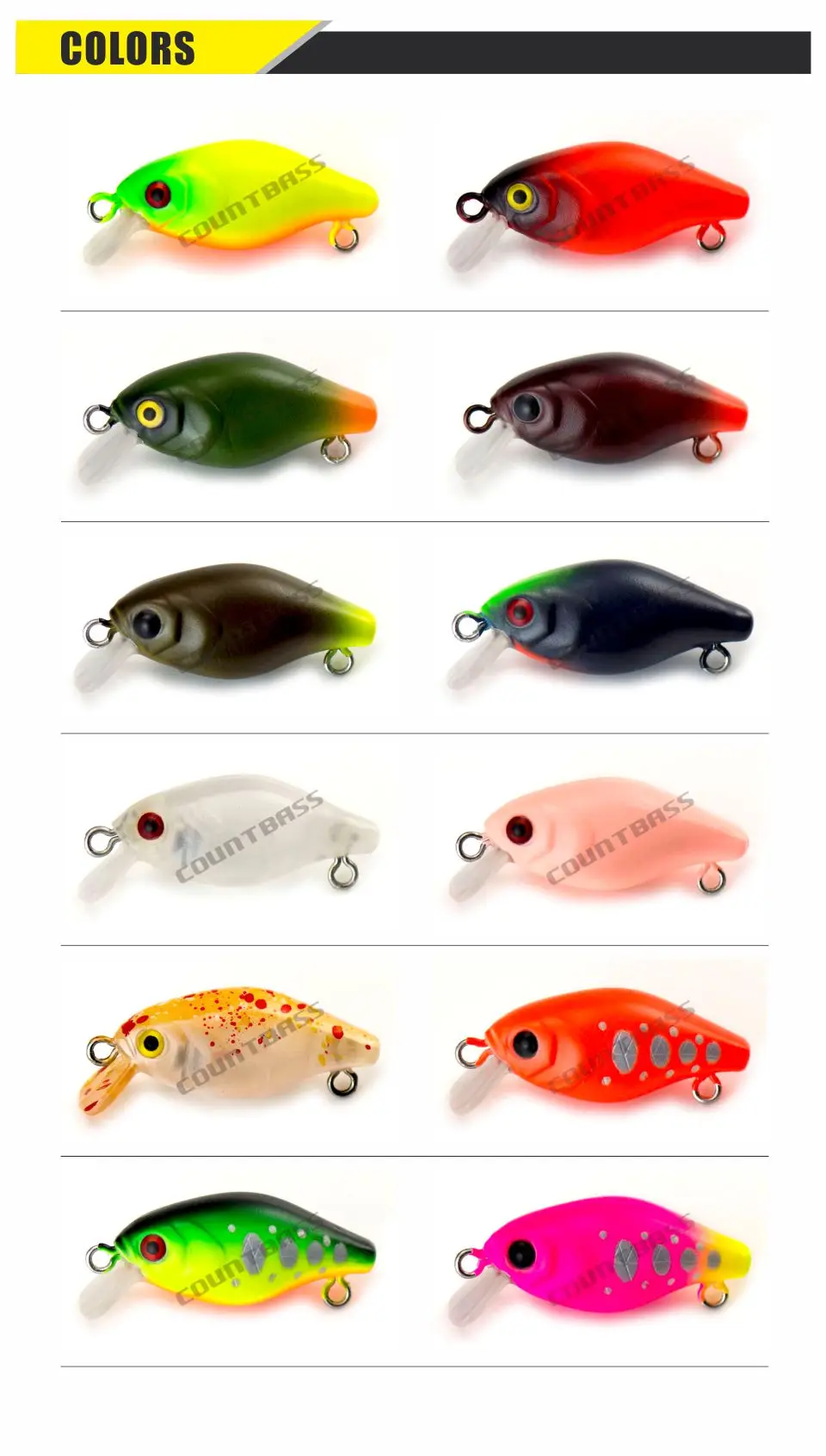 Countbass Kurbelköder 30 mm 1-3/16 Zoll 2,2 g 5/64 oz., Kunststoff-Hartköder, schwimmende Lachs-Angelköder, Kurbelköder mit Einzelhaken – Detail 5