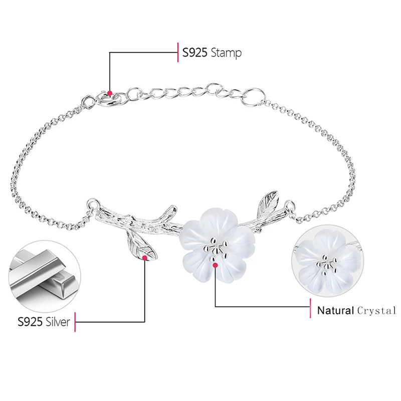 Lotus Fun Moment 925 Sterling Silver Natural Crystal stone bracelet charm Fashion Jewelry flower bracelet for Women drop ship