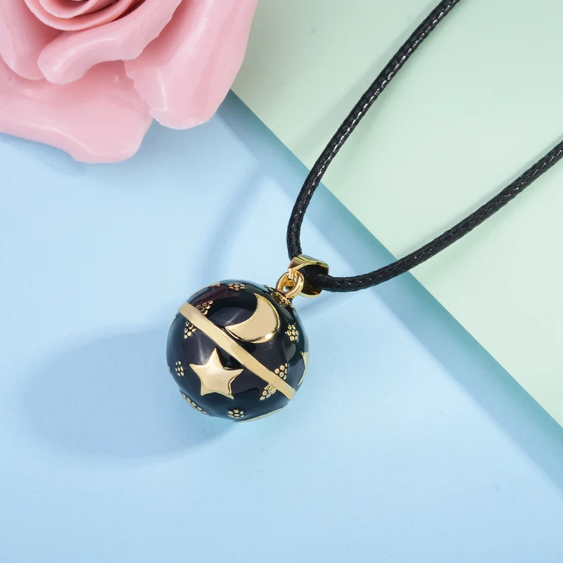 Eudora Harmony Ball Necklace Black Bell Pregnancy ball Pendant Moon star Design Musical Ball Necklace for Women Jewelry N14NB308