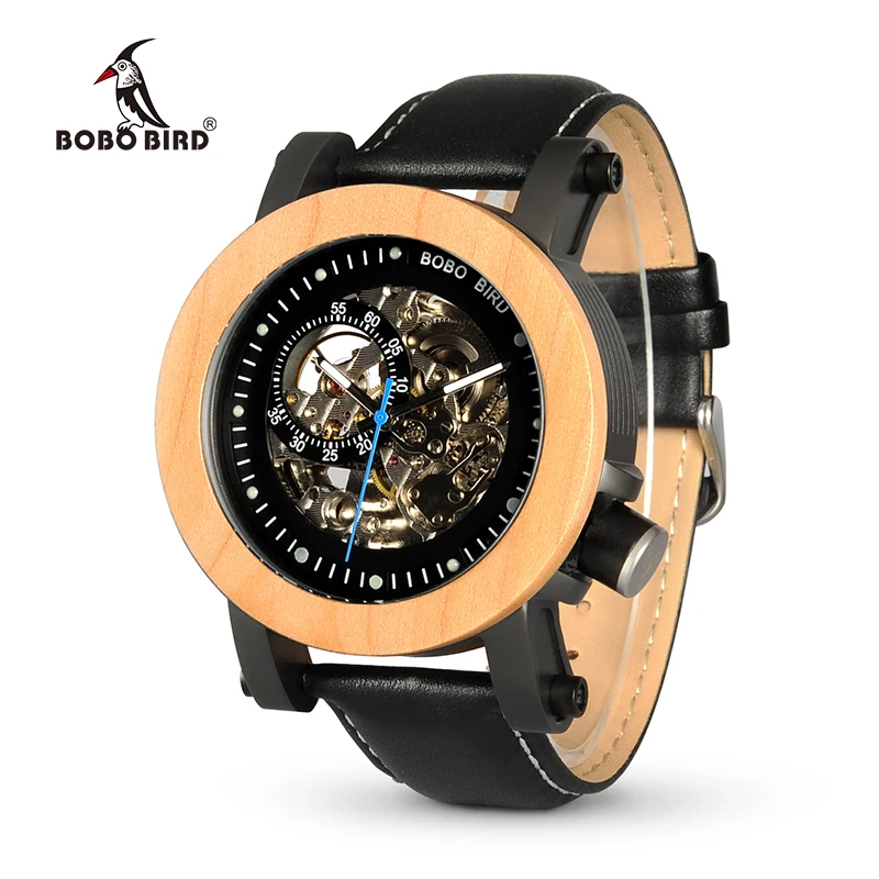 BOBO BIRD Mens Watches Brand Luxury Vintage Bronze Skeleton Male Case Leather Strap Antique Steampunk Casual Custom Automatic