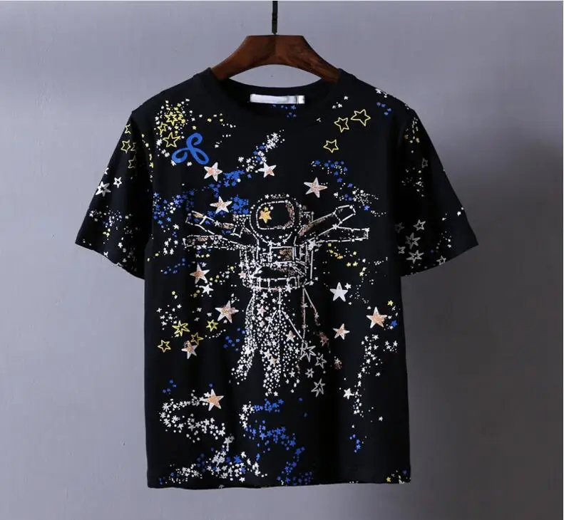 High Novelty 2017 Men Star universe space T Shirts T-Shirt Hip Hop Skateboard Street Parkour Cotton T-Shirts Tee Top kenye #a60