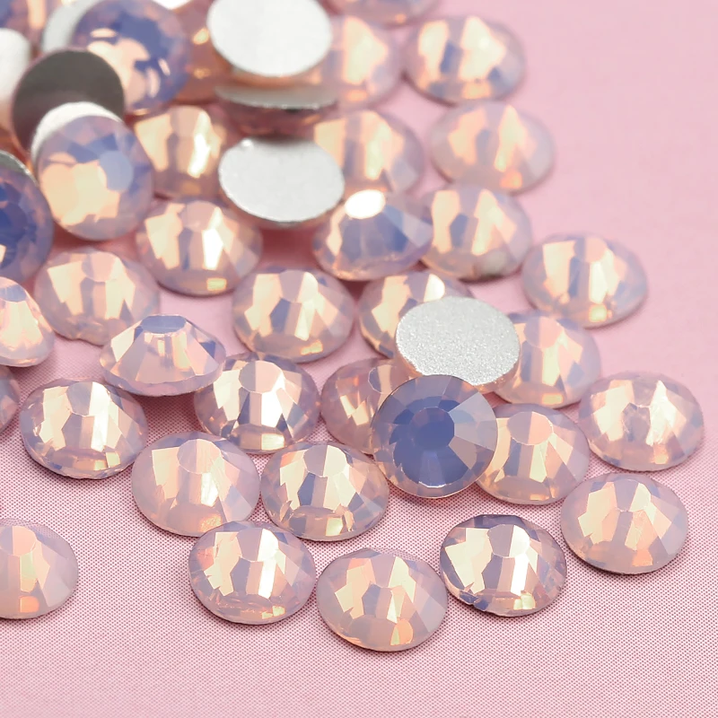 QIAO SS4-SS30 Pink Opal/Blue Opal/Green Opal Non Hotfix Rhinestone Flatback Round Glue On Rhinestones DIY Nail Art Decorations