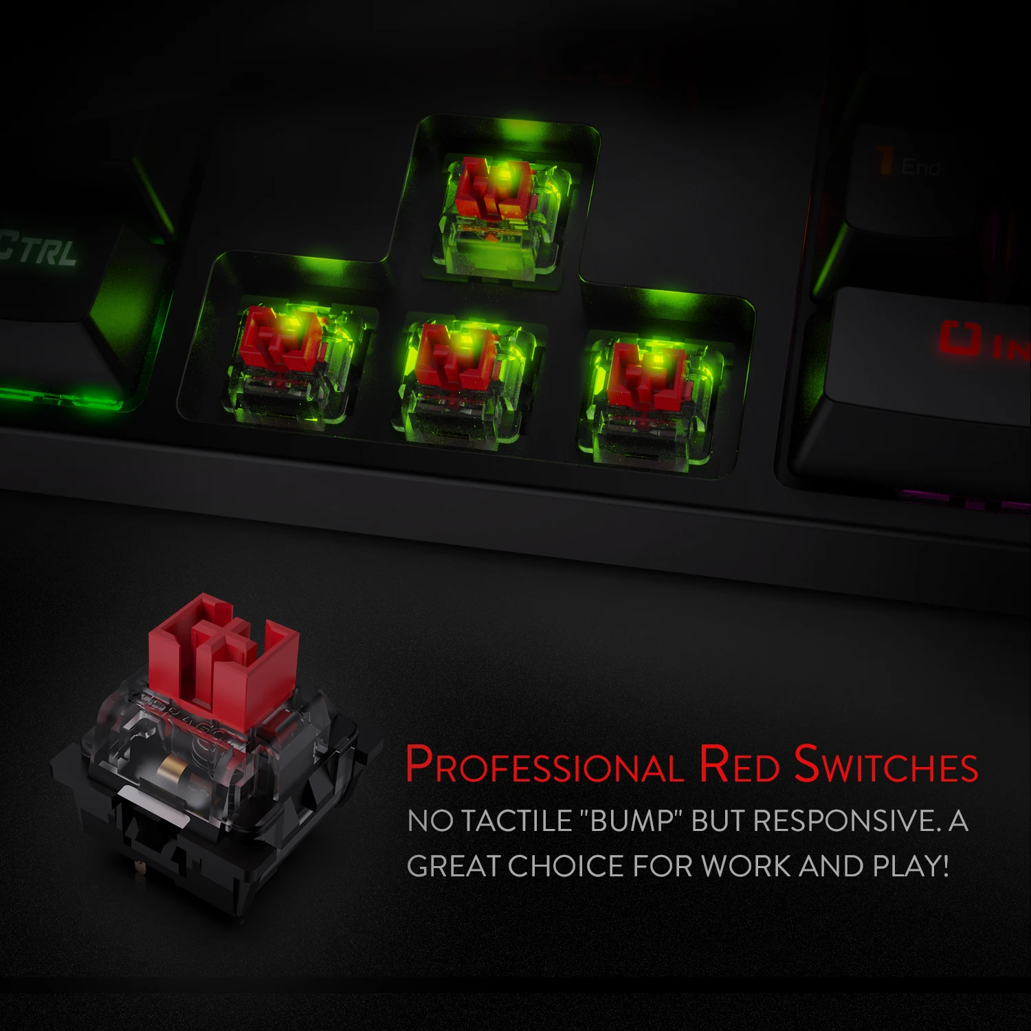 Redragon K582 SURARA RGB LED Backlit Mechanical Gaming Keyboard with104 Keys -Linear and Quiet- Red Switches Fast Actuation