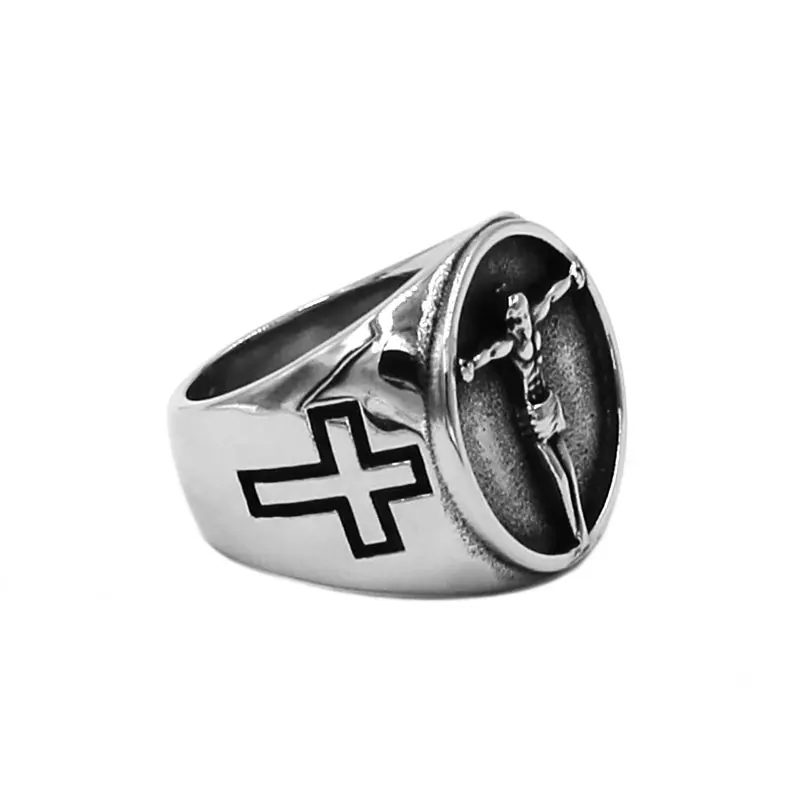 Vintage Cross Jesus Ring Stainless Steel Jewelry Pentagram Satan Ram Goat Head Biker Men Ring Wholesale SWR0867A