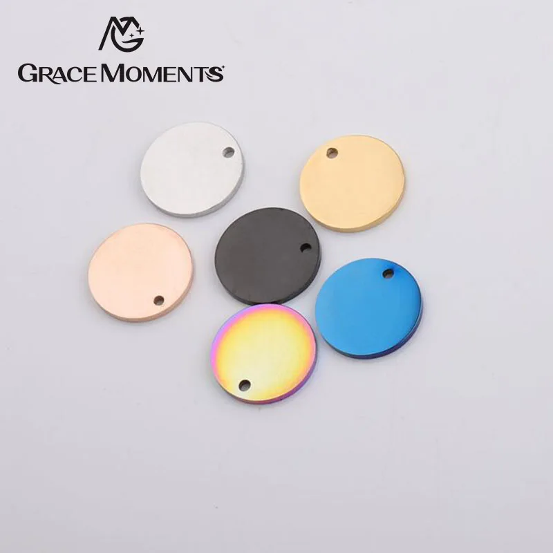 10pcs/lot Stainless Steel Charm Mirror Polished 6 Color Round Charms Jewelry DIY Making Accessories 15mm