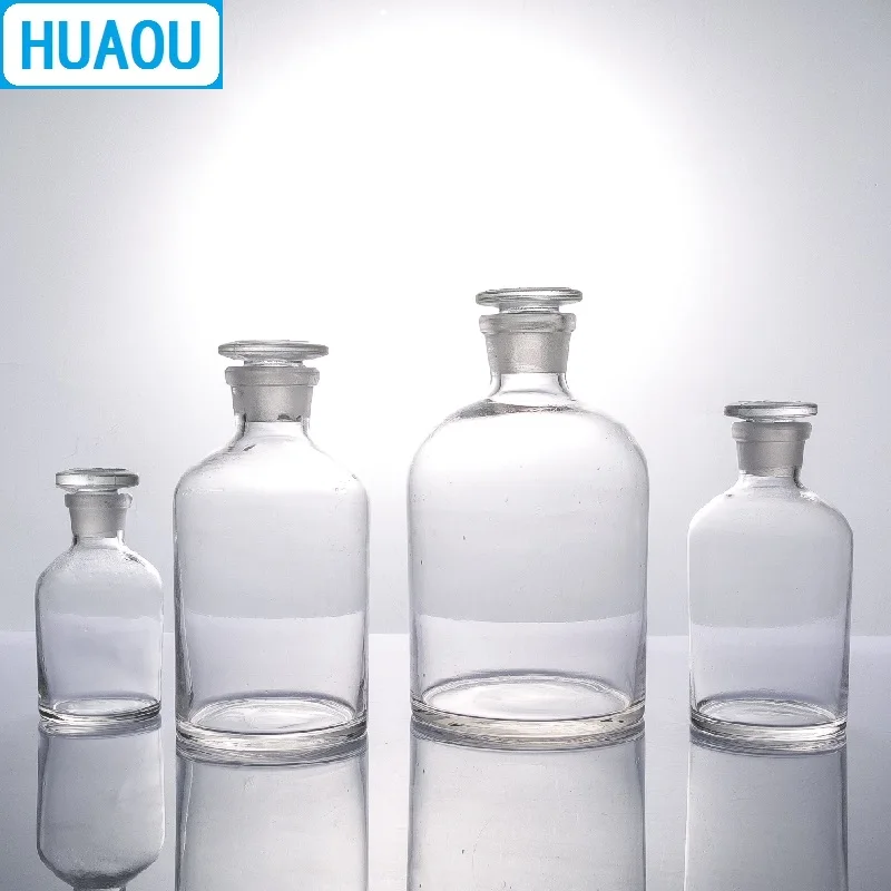 HUAOU 125mL Narrow Mouth Reagent Bottle Transparent Clear Glass with Ground in Glass Stopper Laboratory Chemistry Equipment