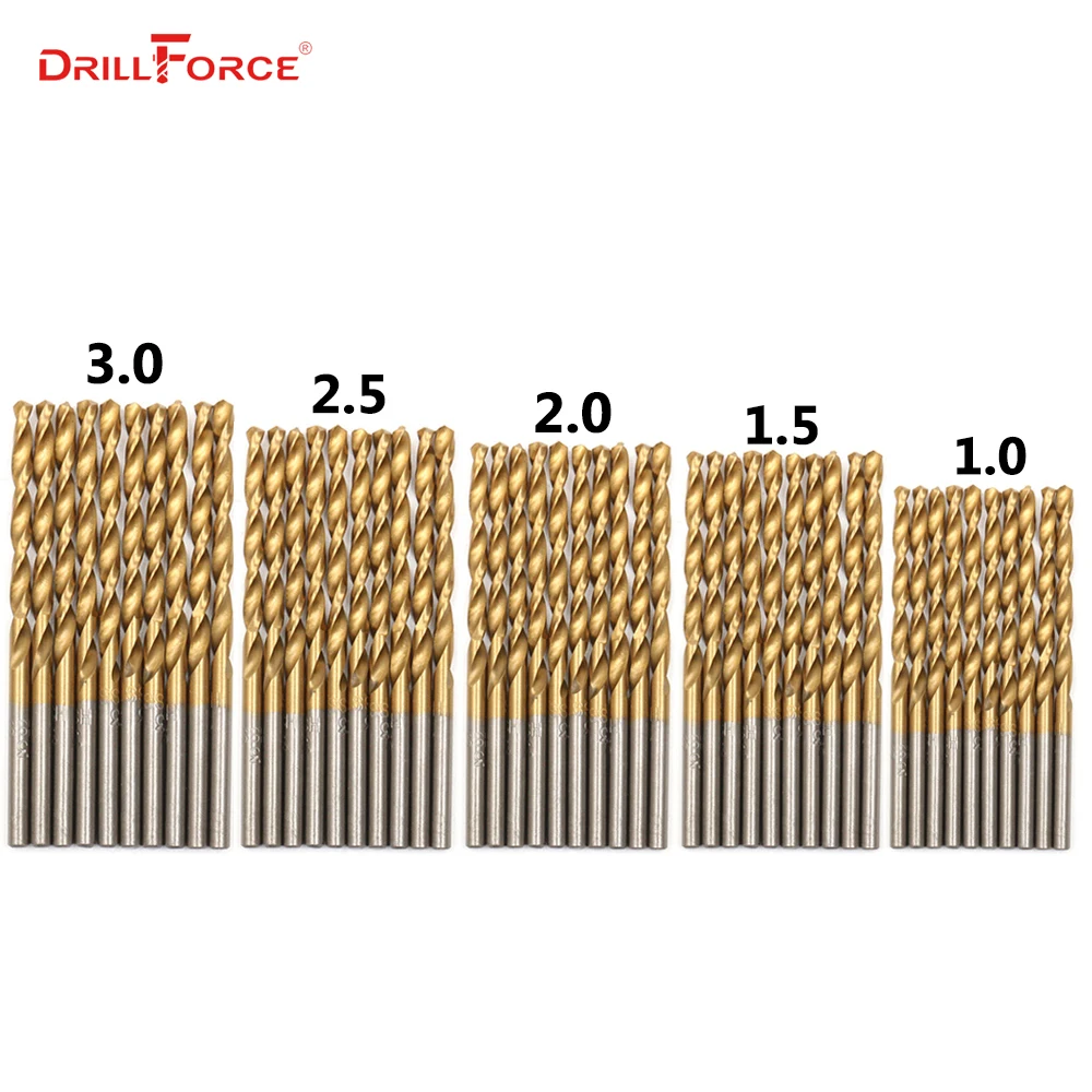 50PCS Twist Drill Bit Set HSS M2/6542 High Speed Steel Titanium Drill Bits Woodworking Wood Tool 1/1.5/2/2.5/3mm For Iron Metal