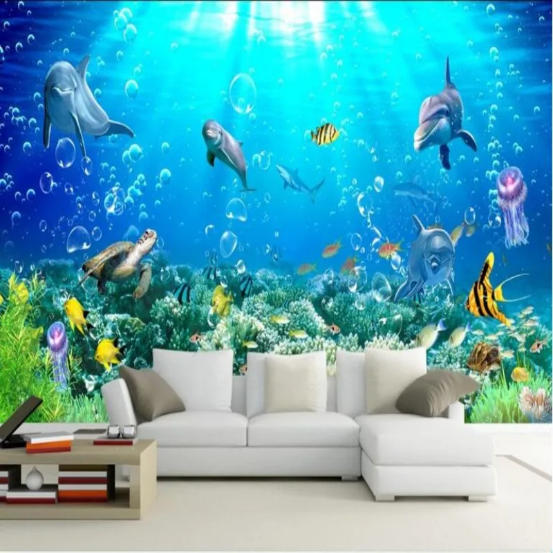 Beibehang Children room large 3d underwater world super clear murals decoration bedroom living room video wall 3d wallpaper