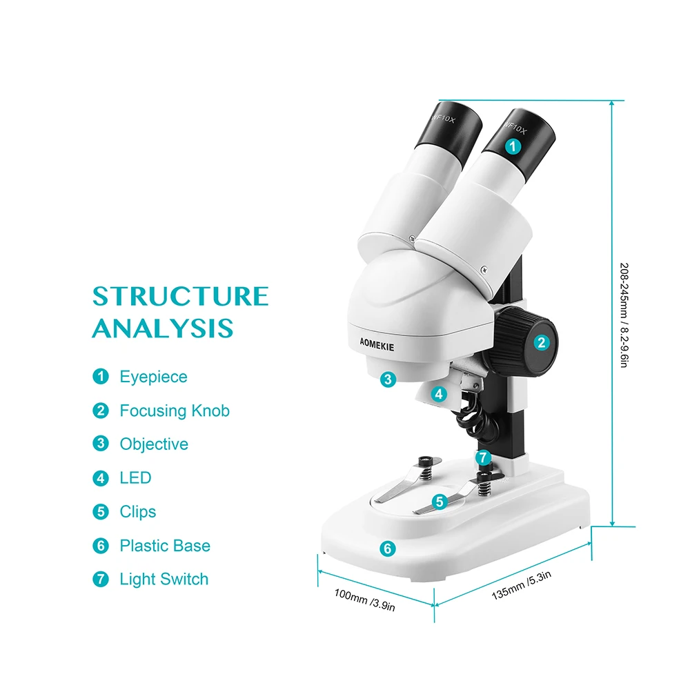 AOMEKIE 20X/40X Stereo Microscope Binocular HD Vision Top LED Illumination PCB Solder Phone Repair Tool Kids Education Gift