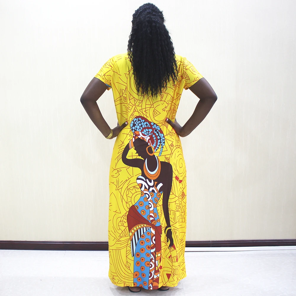 Africano vestidos para mulher 2019 novo amarelo africano casual manga curta vestido longo